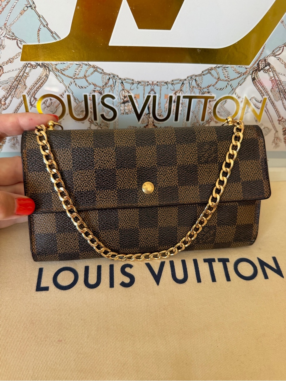 Louis Vuitton Damier Ebene Long Wallet on Chain - Picture 2 of 16